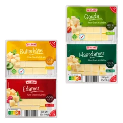 MILSANI Käse-Snack in Würfeln- Hartkäse & Käse Am Stück Bei Aldi Nord.