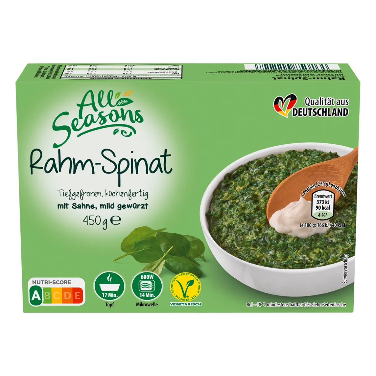 ALL SEASONS Rahmspinat- Tiefkühlgemüse Und -Obst Bei Aldi Nord.