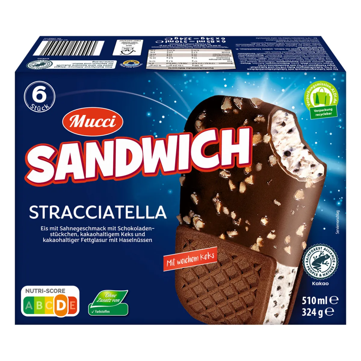 MUCCI Stracciatella-Sandwich- Waffeleis & Eis Am Stiel Bei Aldi Nord.|Veganes & Vegetarisches Grillgut Bei Aldi Nord.·Saisonales Eis & Sommerliche Desserts: Dein Sommer 2026 Bei Aldi Nord.