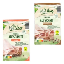 MYVAY Veganer Aufschnitt- Wurstaufschnitt & Streichwurst Bei Aldi Nord.|Vegane Fertigprodukte & Vorräte Bei Aldi Nord.